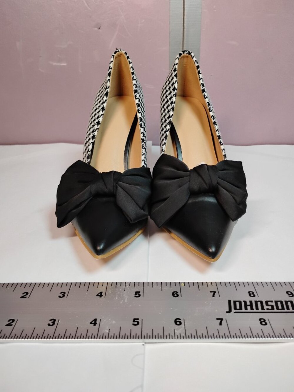 Apt 9 Women’s Black White Houndstooth Pointed Toe Stiletto Heels Bow Size 8